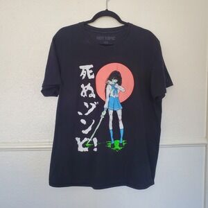 Hot Topic Mens Zombie Anime Girl Katana Graphic T-Shirt Black Large 100% Cotton